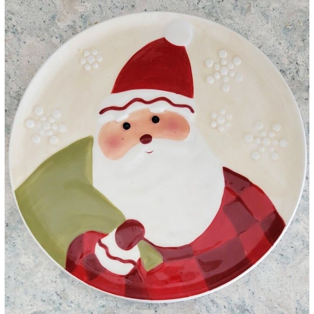Vintage HALLMARK Santa Cookie Plate Christmas 3D Snowflake Ceramic 10.5" Platter